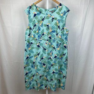 Jessica London Aqua Tropical Toucan Bird Print Linen Blend Shift Dress 20W‎